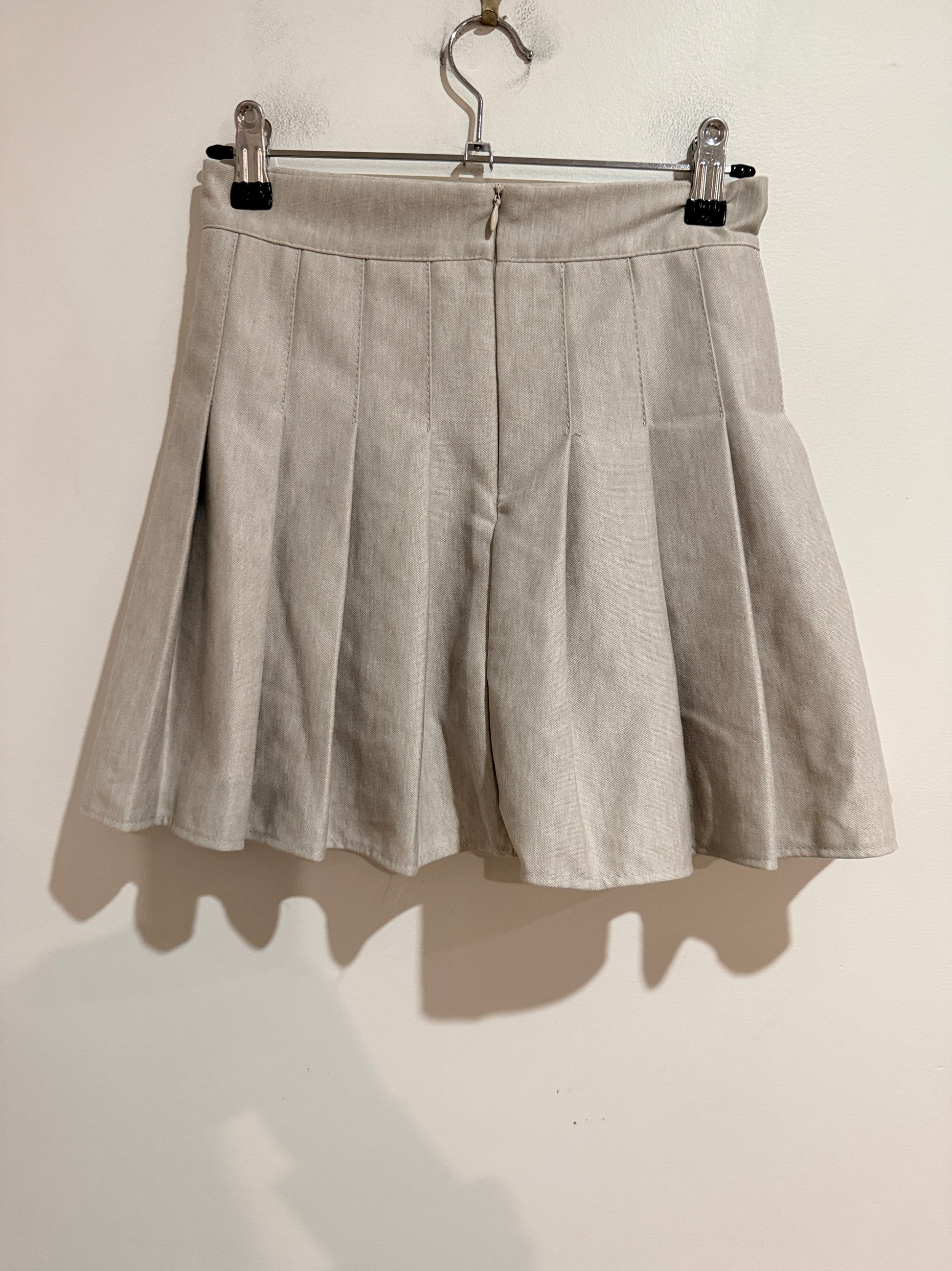 Brand Unknown Pleated A-line Mini Skirt In Beige Size Waist 31cm