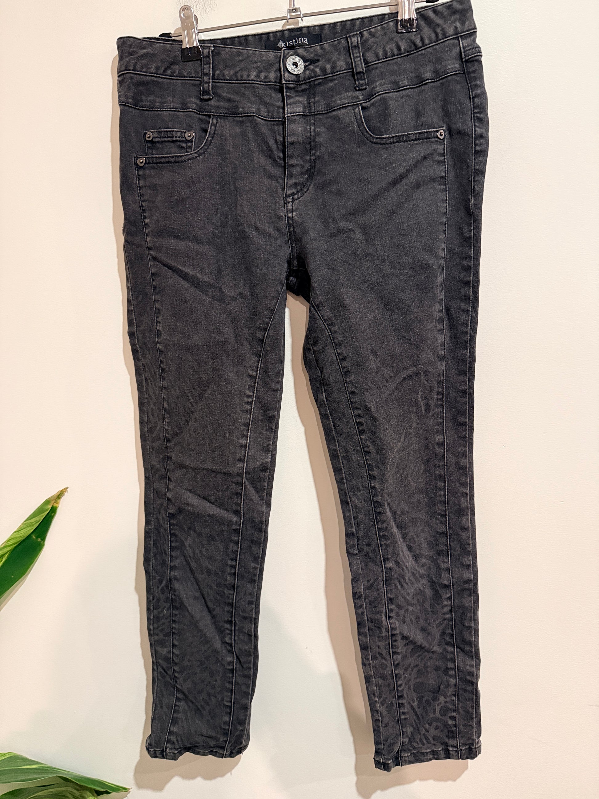 Kistina Faded Skinny Jeans In Washed Black Size L (165/72A Waist 40cm)