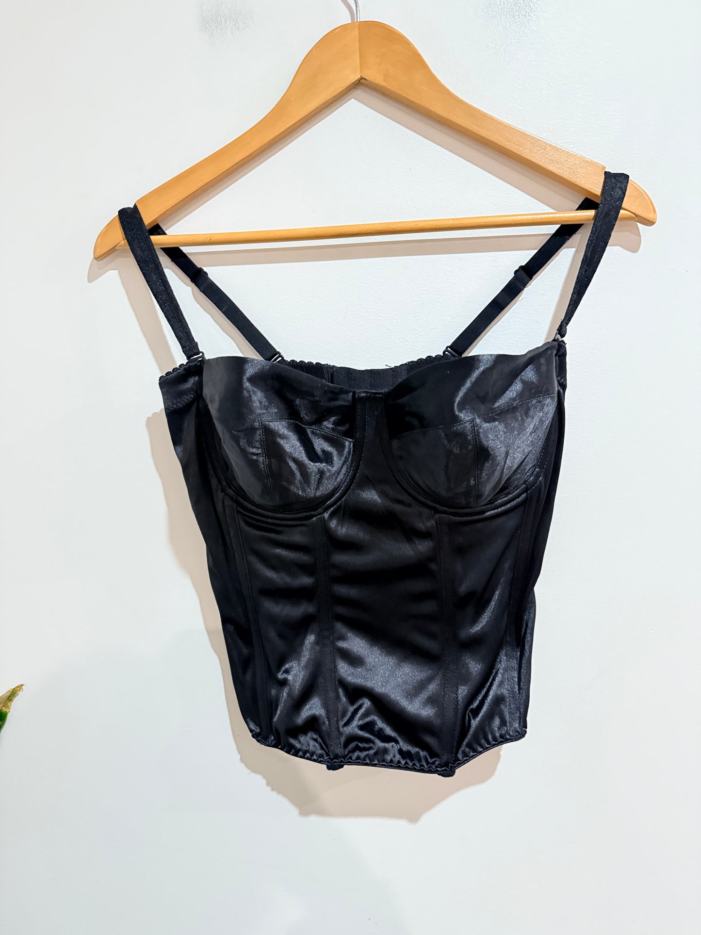 Fine Lines Satin Corset-style Bustier In Black Size 10