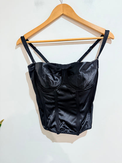Fine Lines Satin Corset-style Bustier In Black Size 10