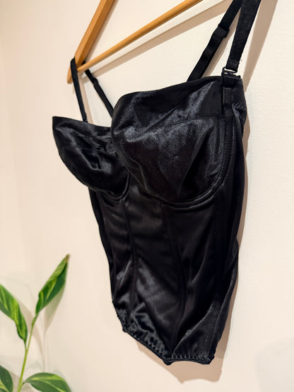 Fine Lines Satin Corset-style Bustier In Black Size 10