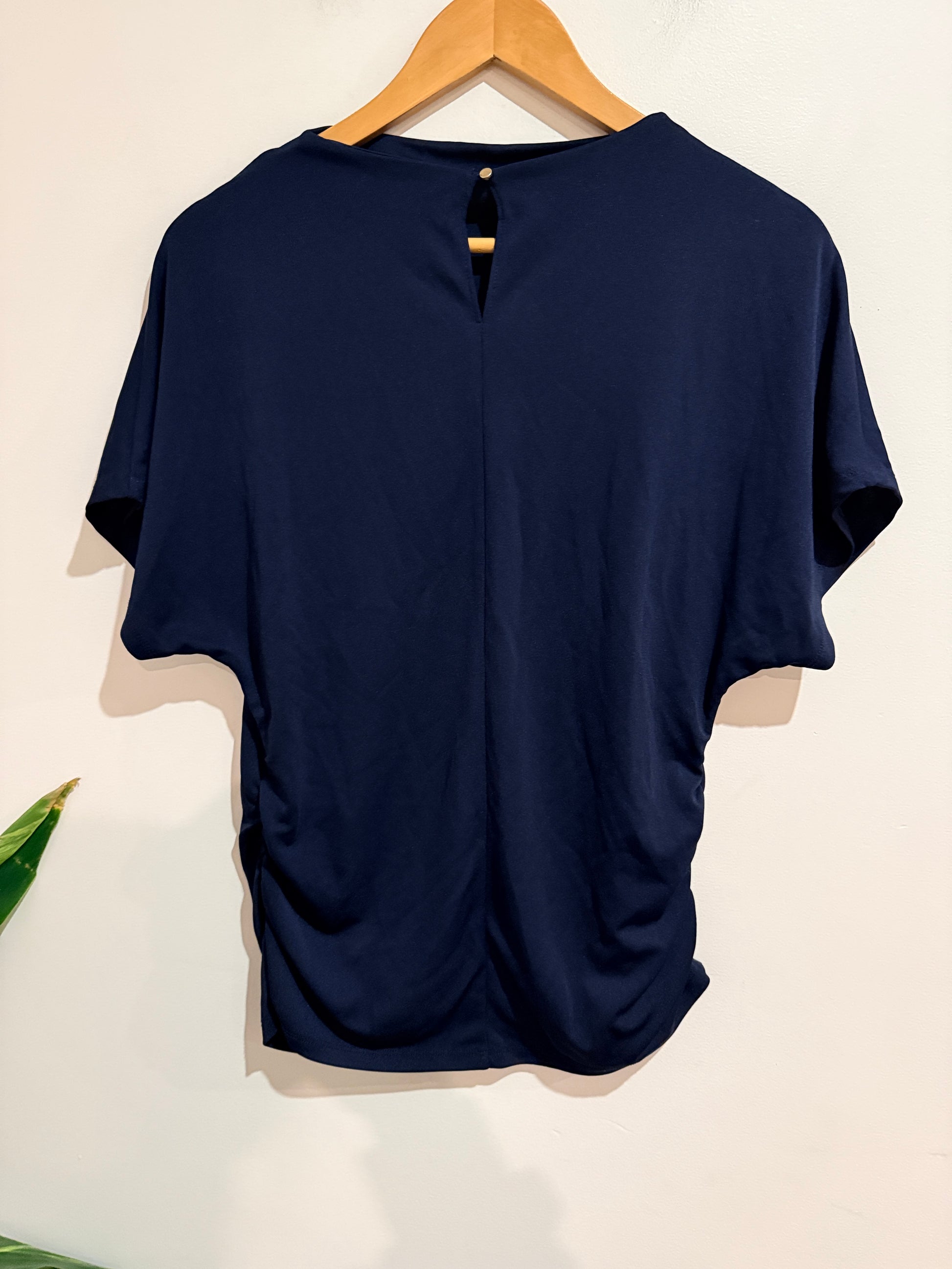 Portmans Ruched Batwing Top In Navy Size L