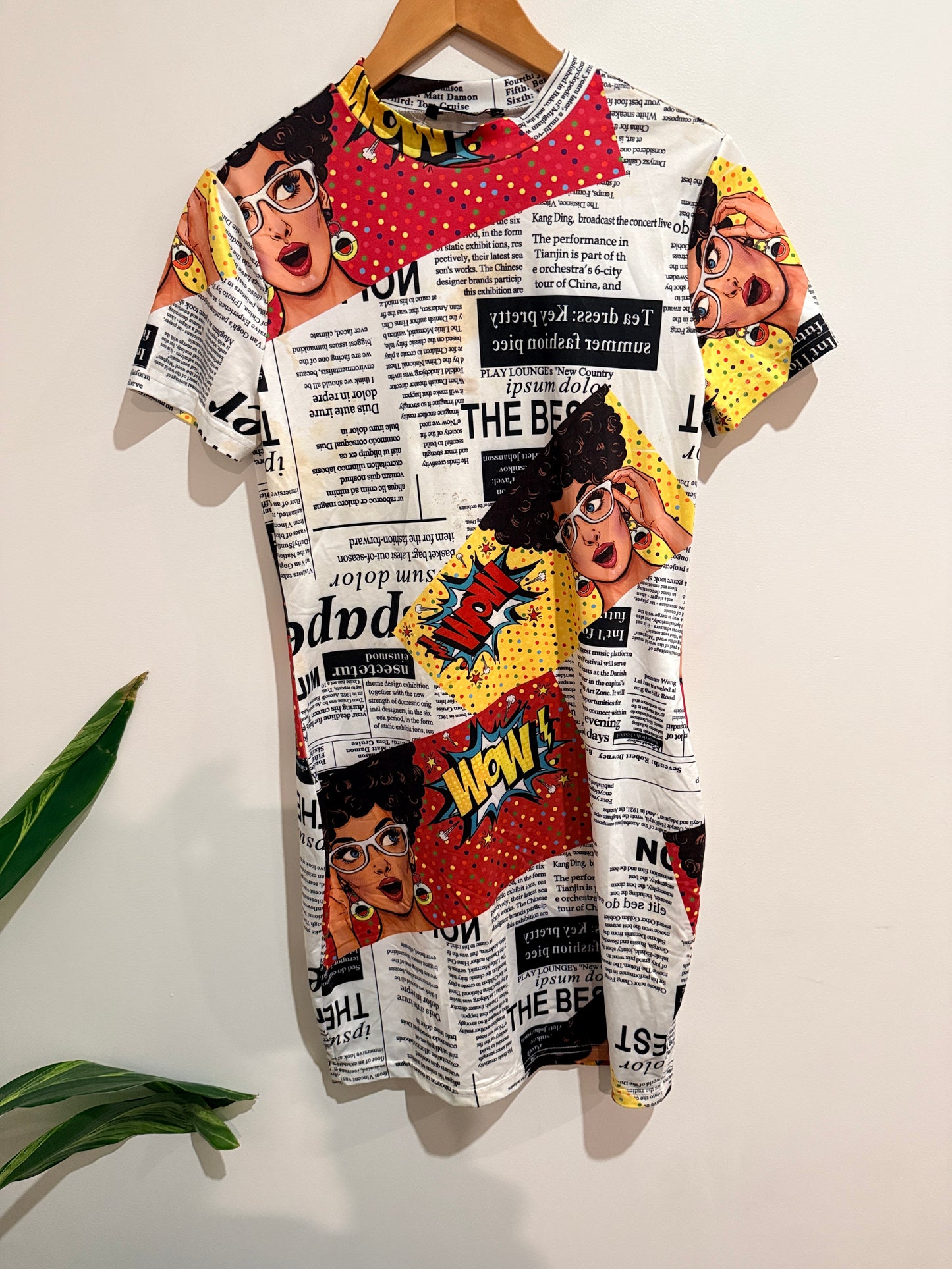 SHEIN Pop Art Newspaper Print Bodycon T-shirt Dress Size L