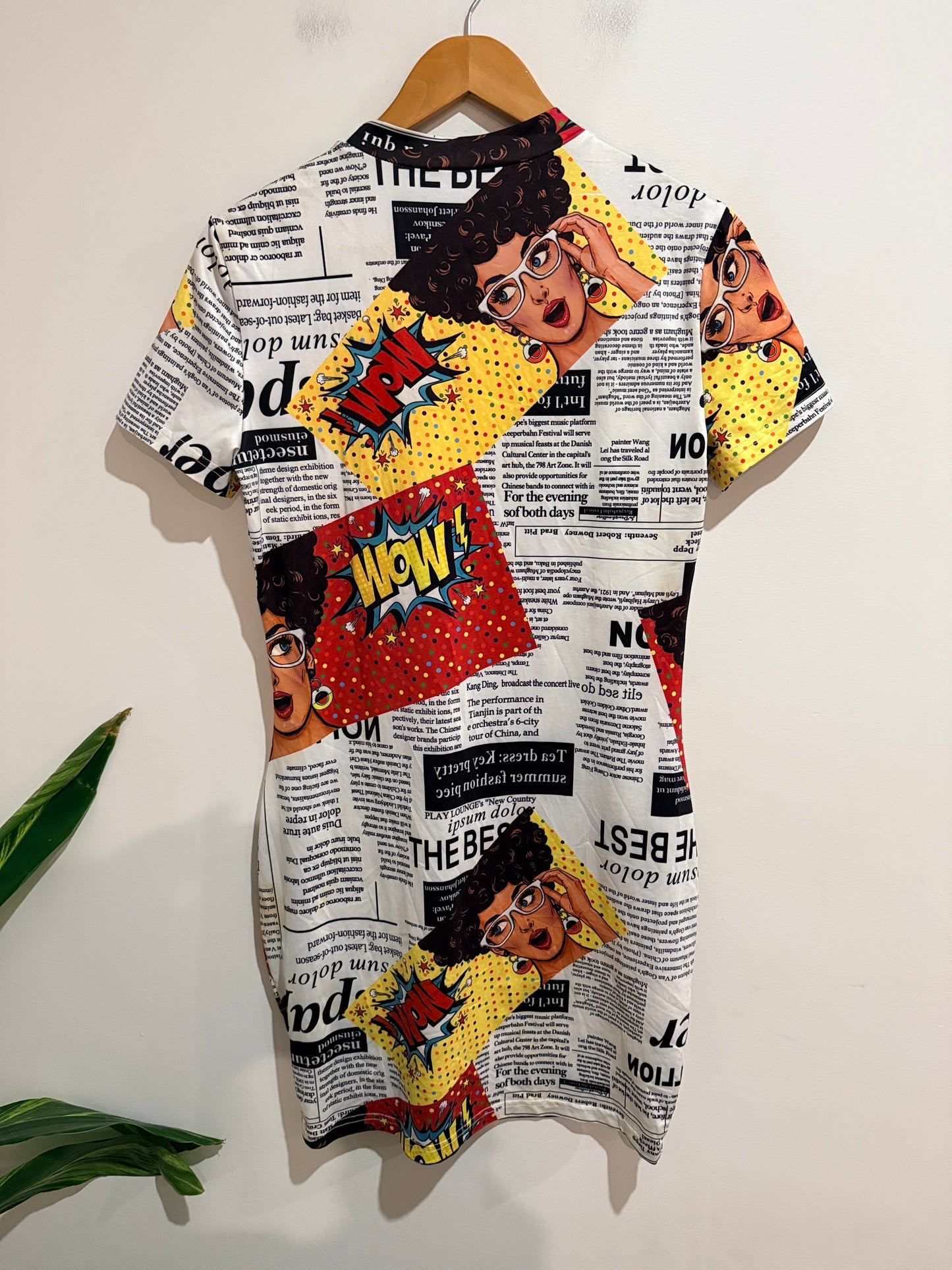 SHEIN Pop Art Newspaper Print Bodycon T-shirt Dress Size L