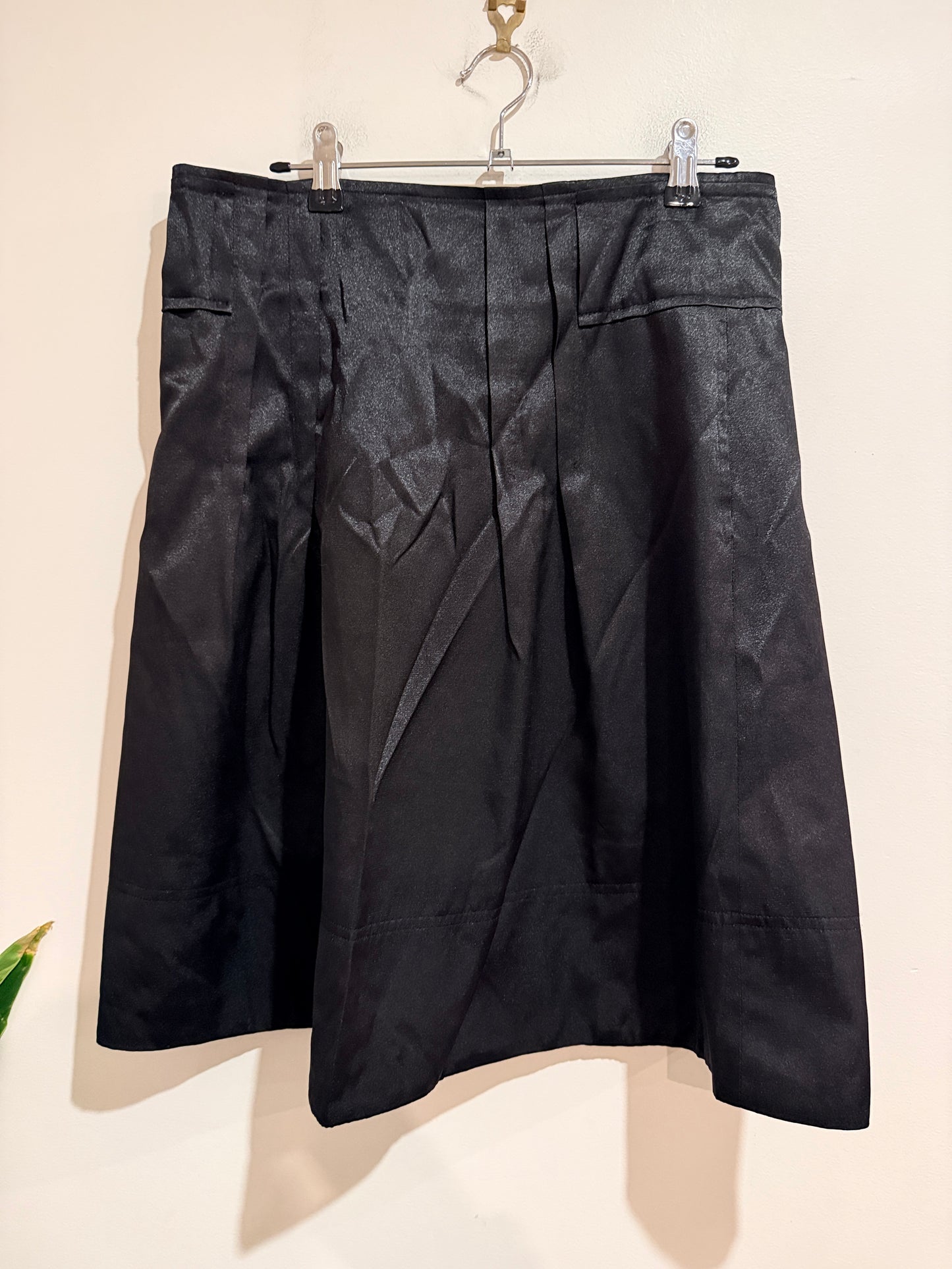 Seduce Pleated A-line Skirt In Black Satin Size 10