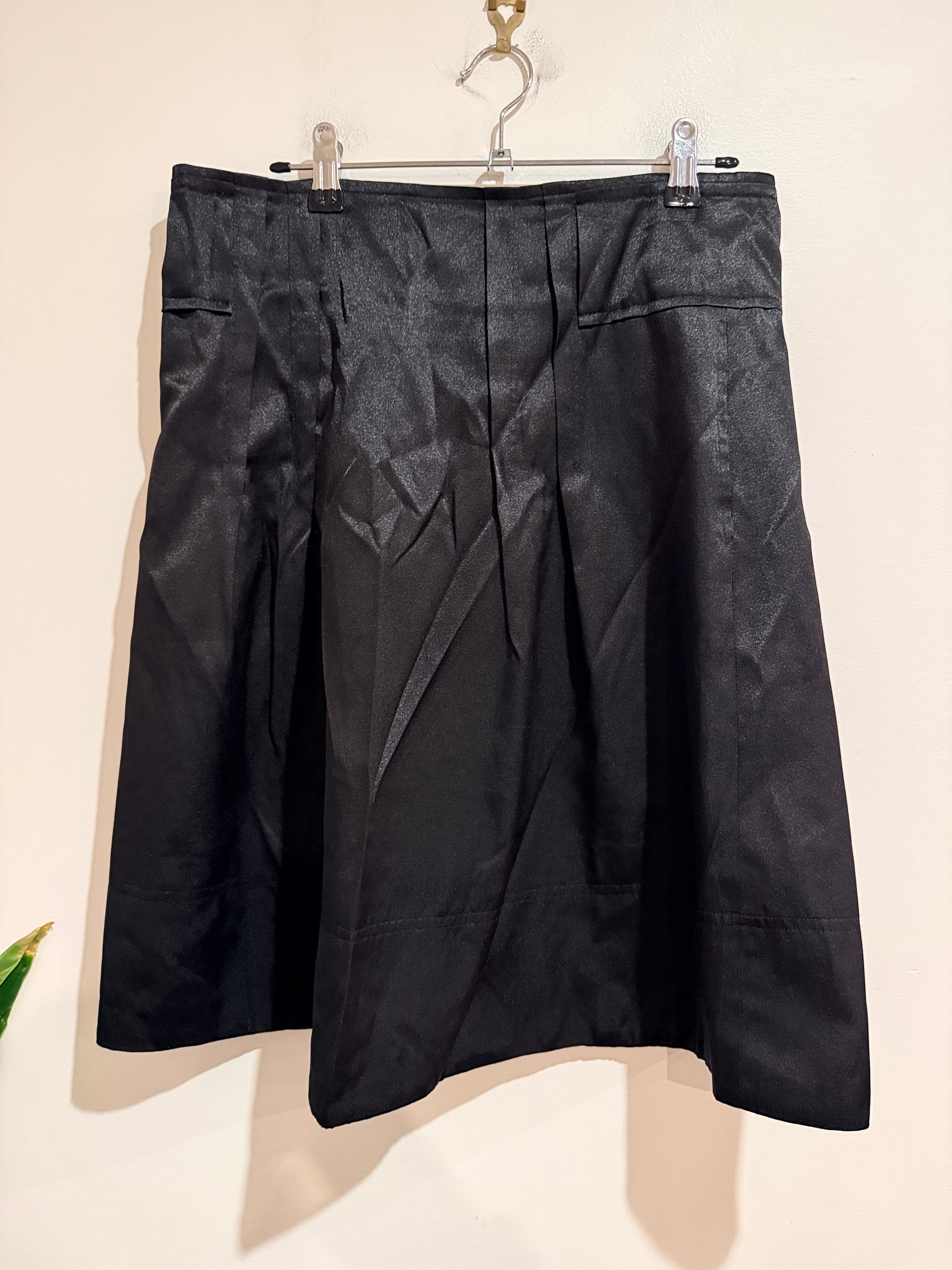 Seduce Pleated A-line Skirt In Black Satin Size 10