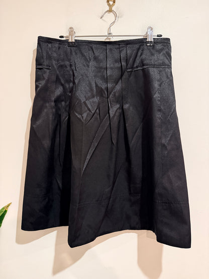 Seduce Pleated A-line Skirt In Black Satin Size 10