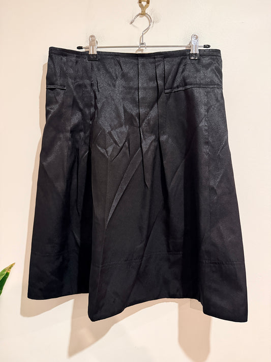 Seduce Pleated A-line Skirt In Black Satin Size 10