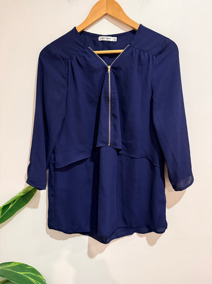 Paper Scissors Front Zipper Accent Long-sleeve Shirt Size 12