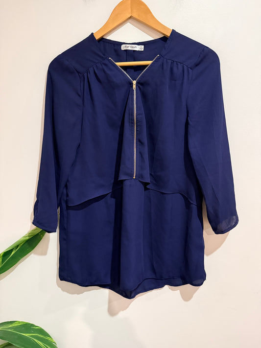 Paper Scissors Front Zipper Accent Long-sleeve Shirt Size 12