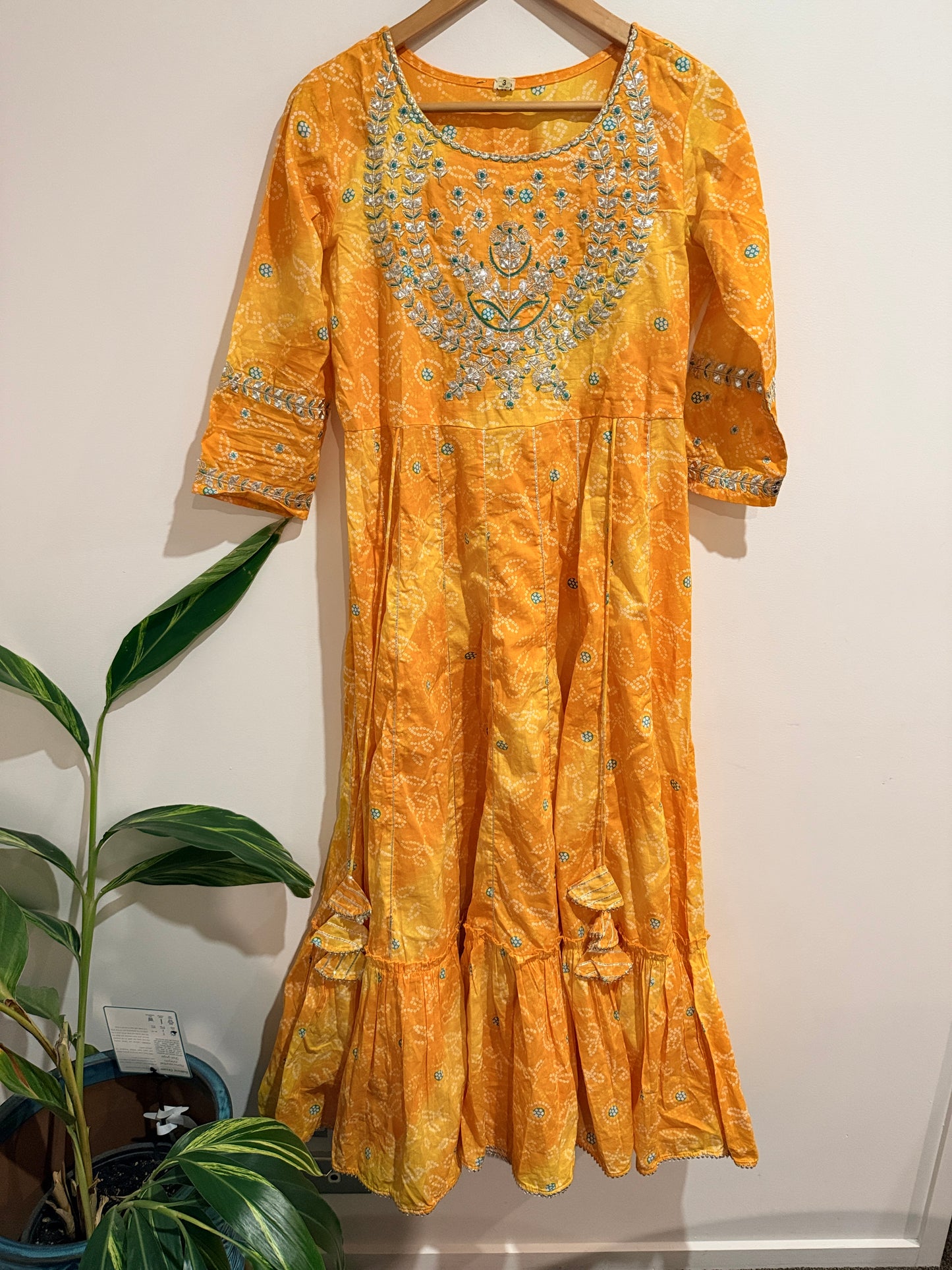 Bandhani Printed Anarkali Kurta Size S | U/Arm to U/Arm 50cm
