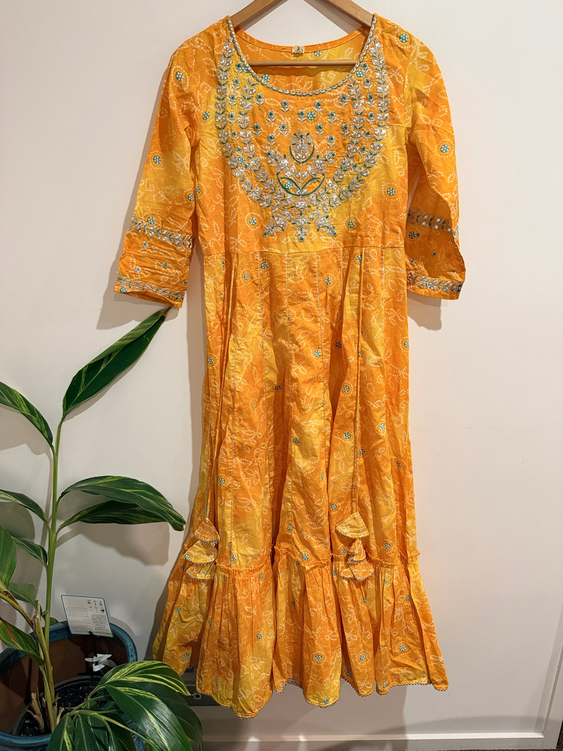 Bandhani Printed Anarkali Kurta Size S | U/Arm to U/Arm 50cm