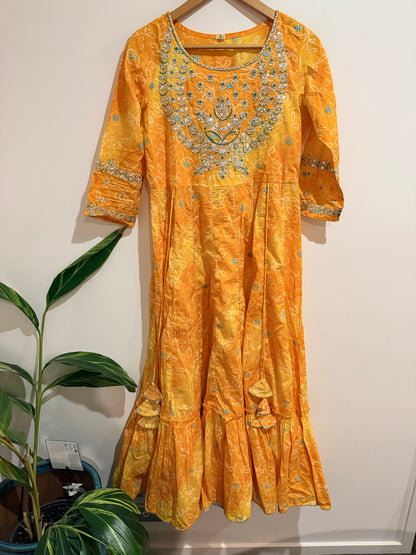 Bandhani Printed Anarkali Kurta Size S | U/Arm to U/Arm 50cm