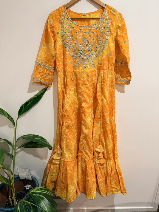 Bandhani Printed Anarkali Kurta Size S | U/Arm to U/Arm 50cm