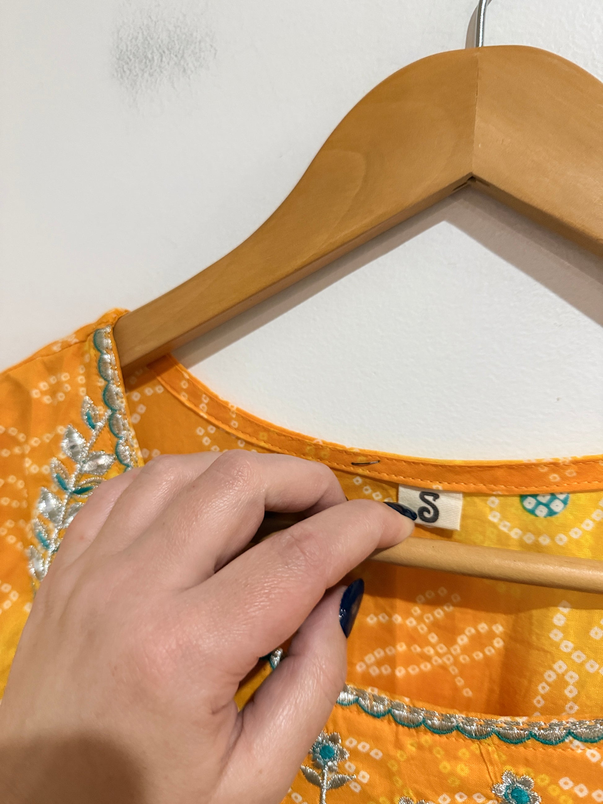 Bandhani Printed Anarkali Kurta Size S | U/Arm to U/Arm 50cm