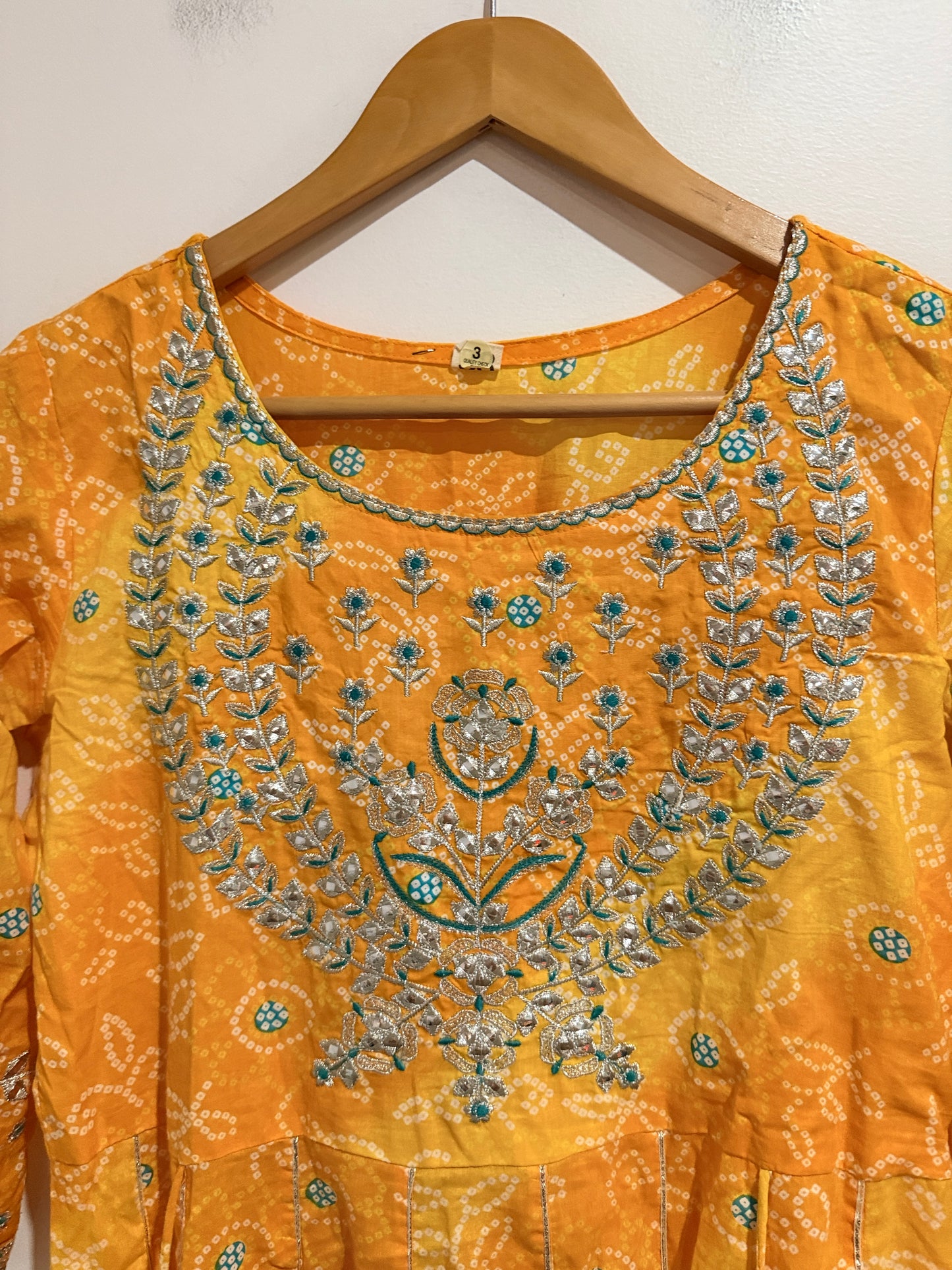 Bandhani Printed Anarkali Kurta Size S | U/Arm to U/Arm 50cm