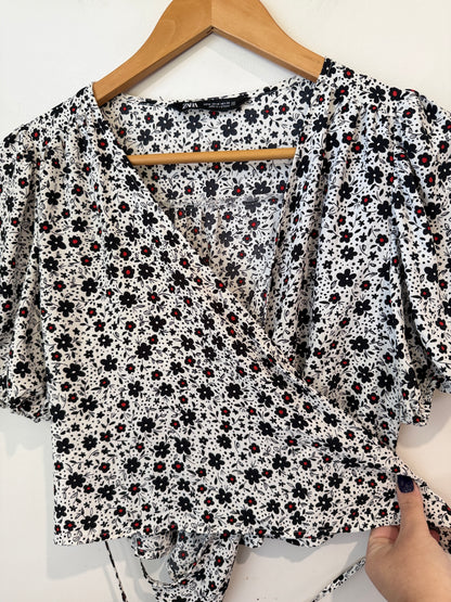 Zara Floral Print Wrap Top Size M