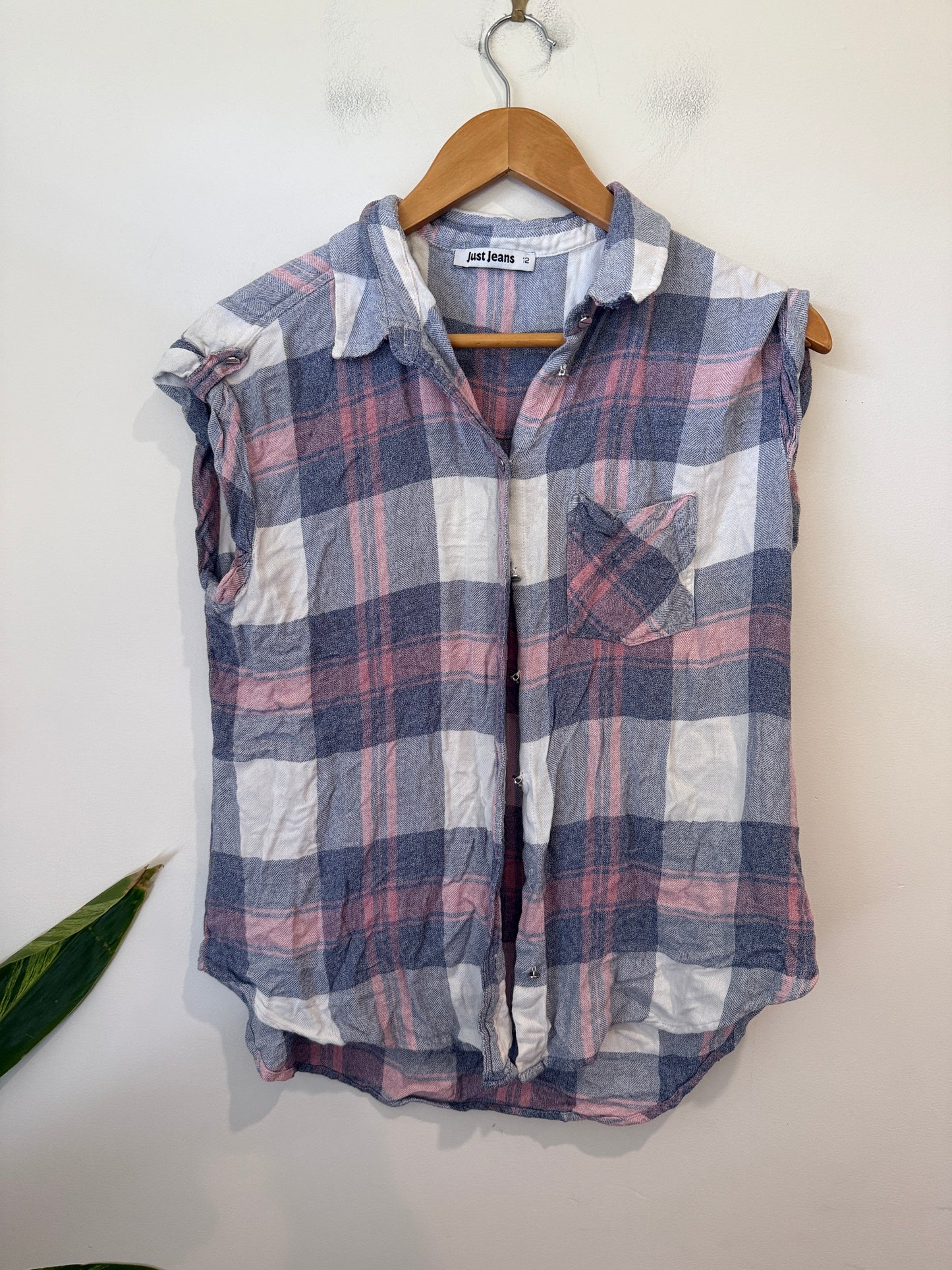 Just Jeans Sleeveless Plaid Shirt Size 12