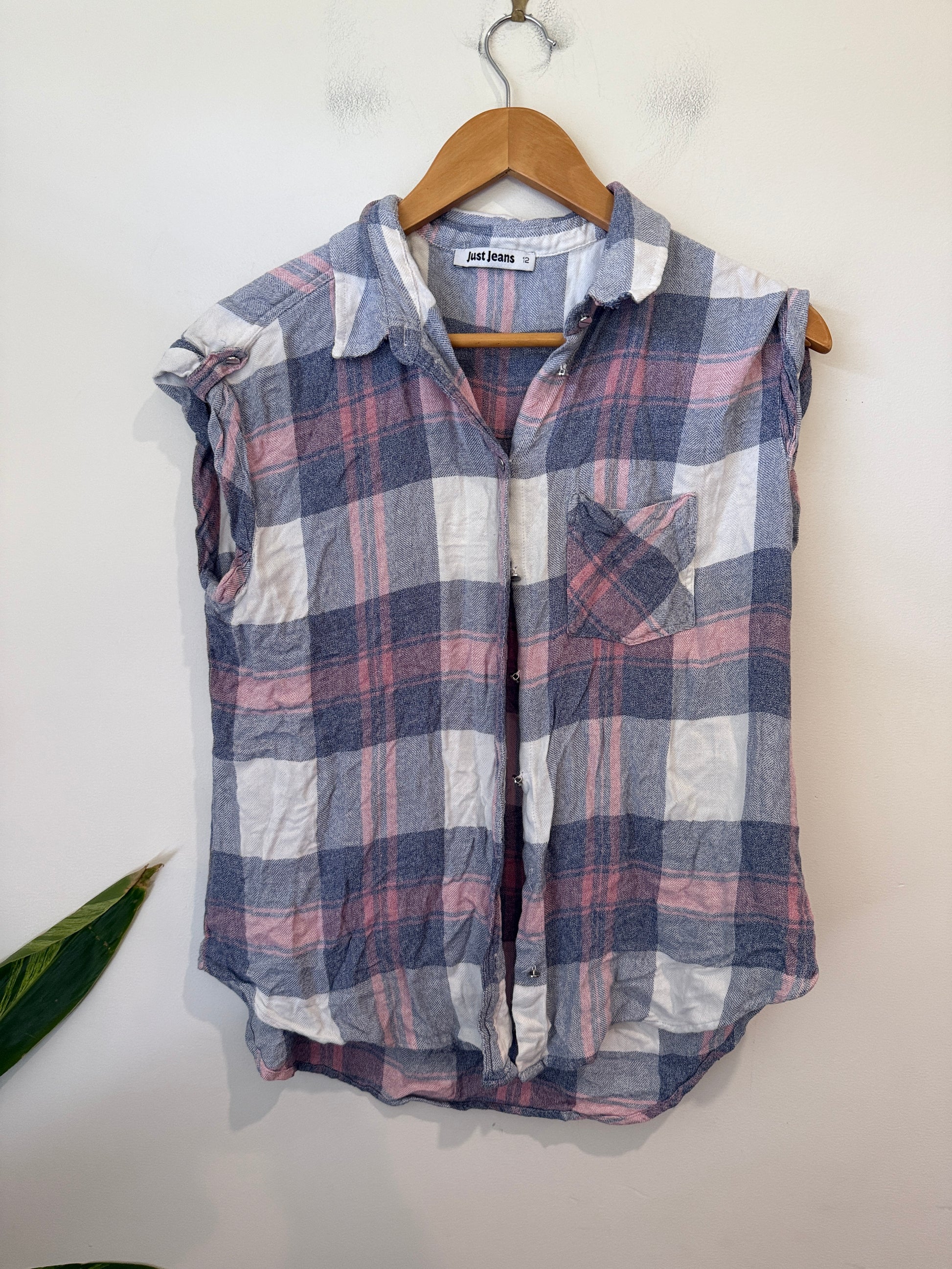 Just Jeans Sleeveless Plaid Shirt Size 12