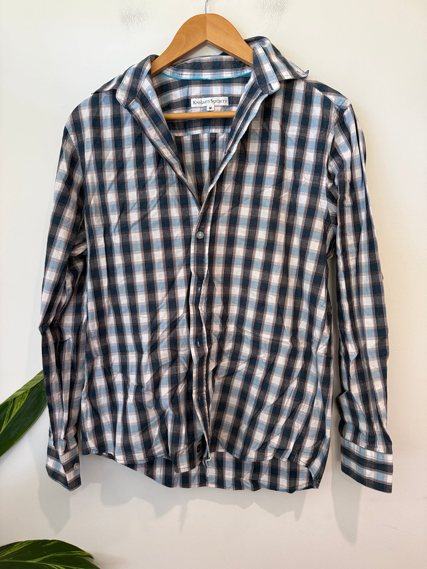 Knights Society Plaid Check Shirt Size M