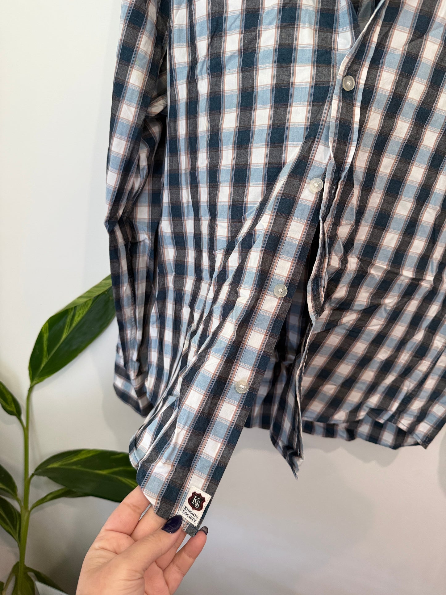 Knights Society Plaid Check Shirt Size M