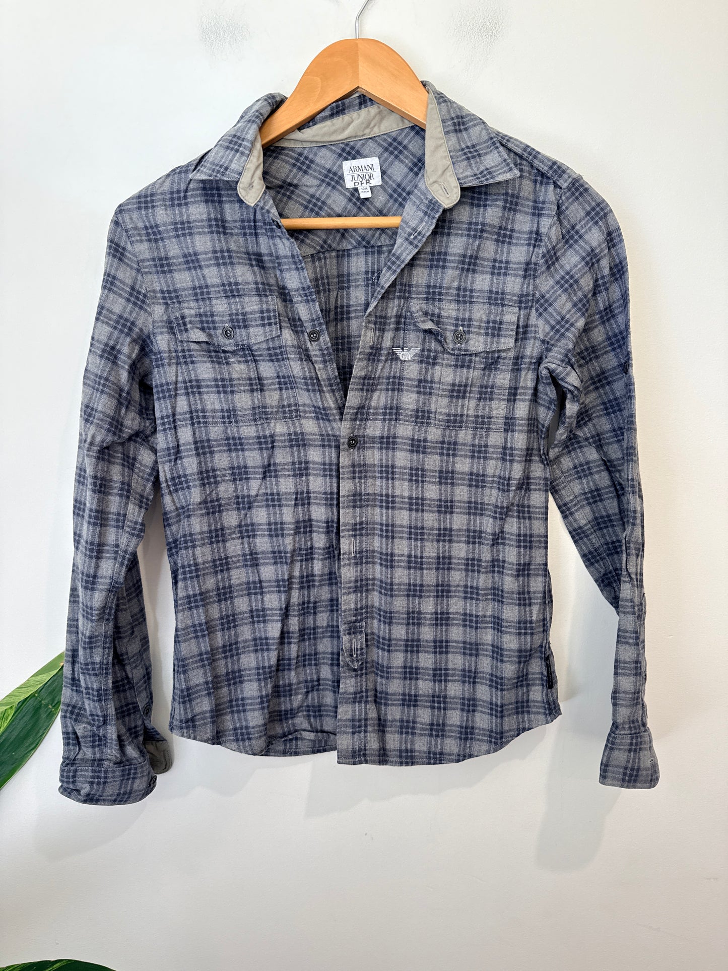 Armani Junior Plaid Button-up Shirt Size 12A | 154cm | U/Arm to U/Arm 46cm | L 54cm