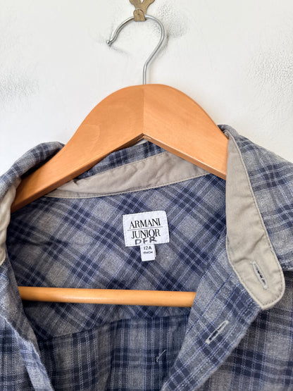 Armani Junior Plaid Button-up Shirt Size 12A | 154cm | U/Arm to U/Arm 46cm | L 54cm