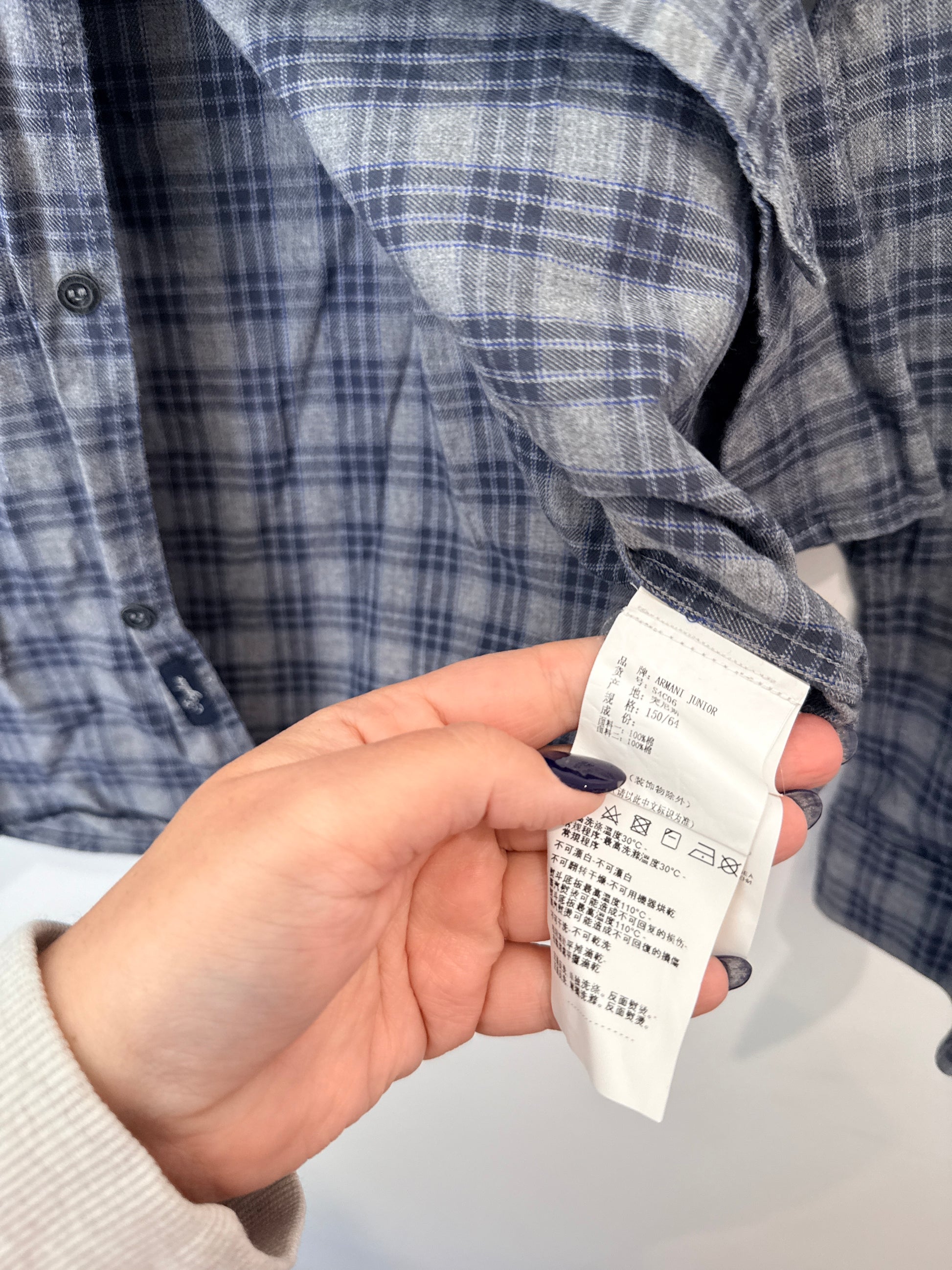 Armani Junior Plaid Button-up Shirt Size 12A | 154cm | U/Arm to U/Arm 46cm | L 54cm