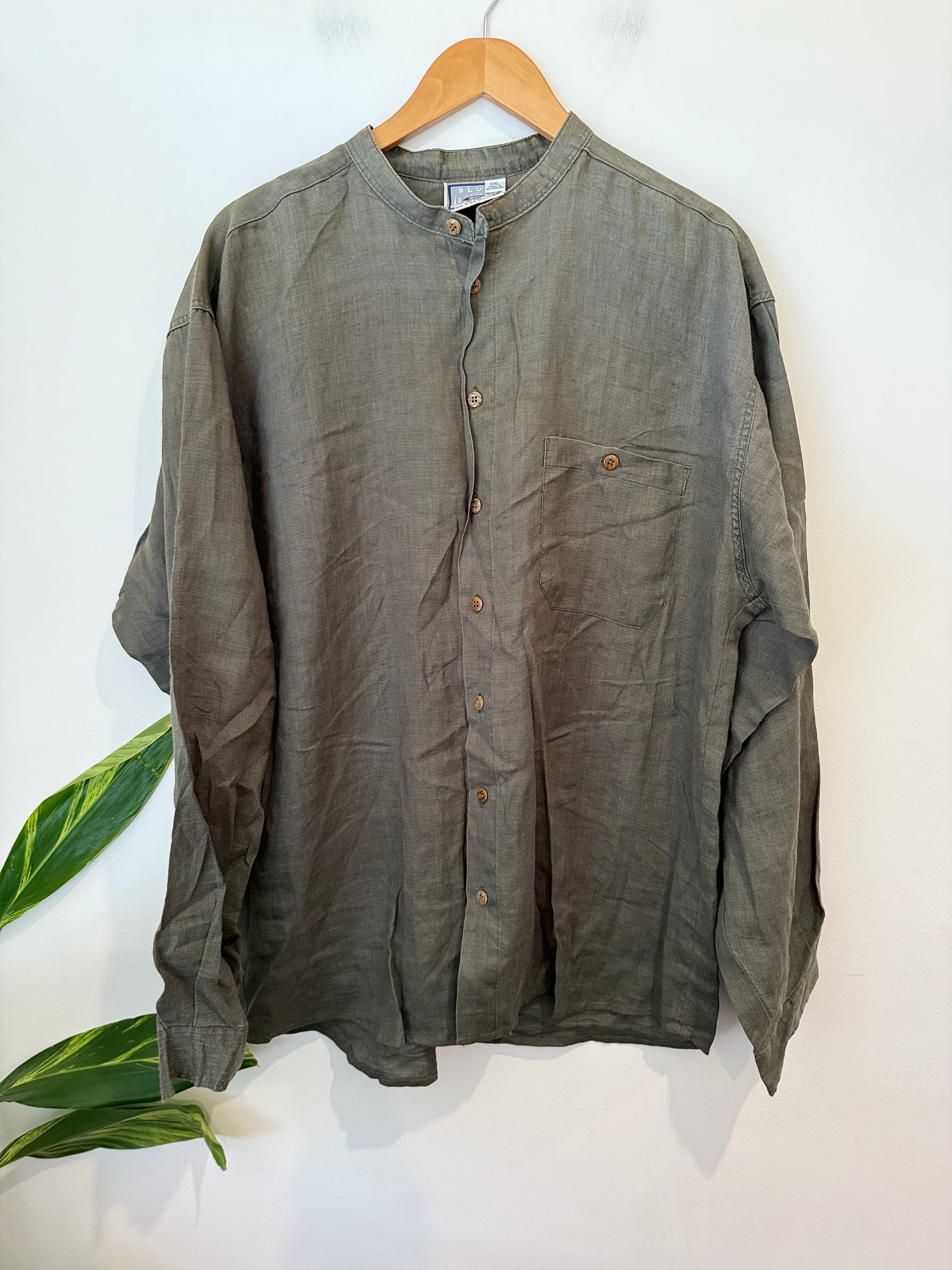 Blue Stone (NZ Made) Band Collar Shirt Size XXL