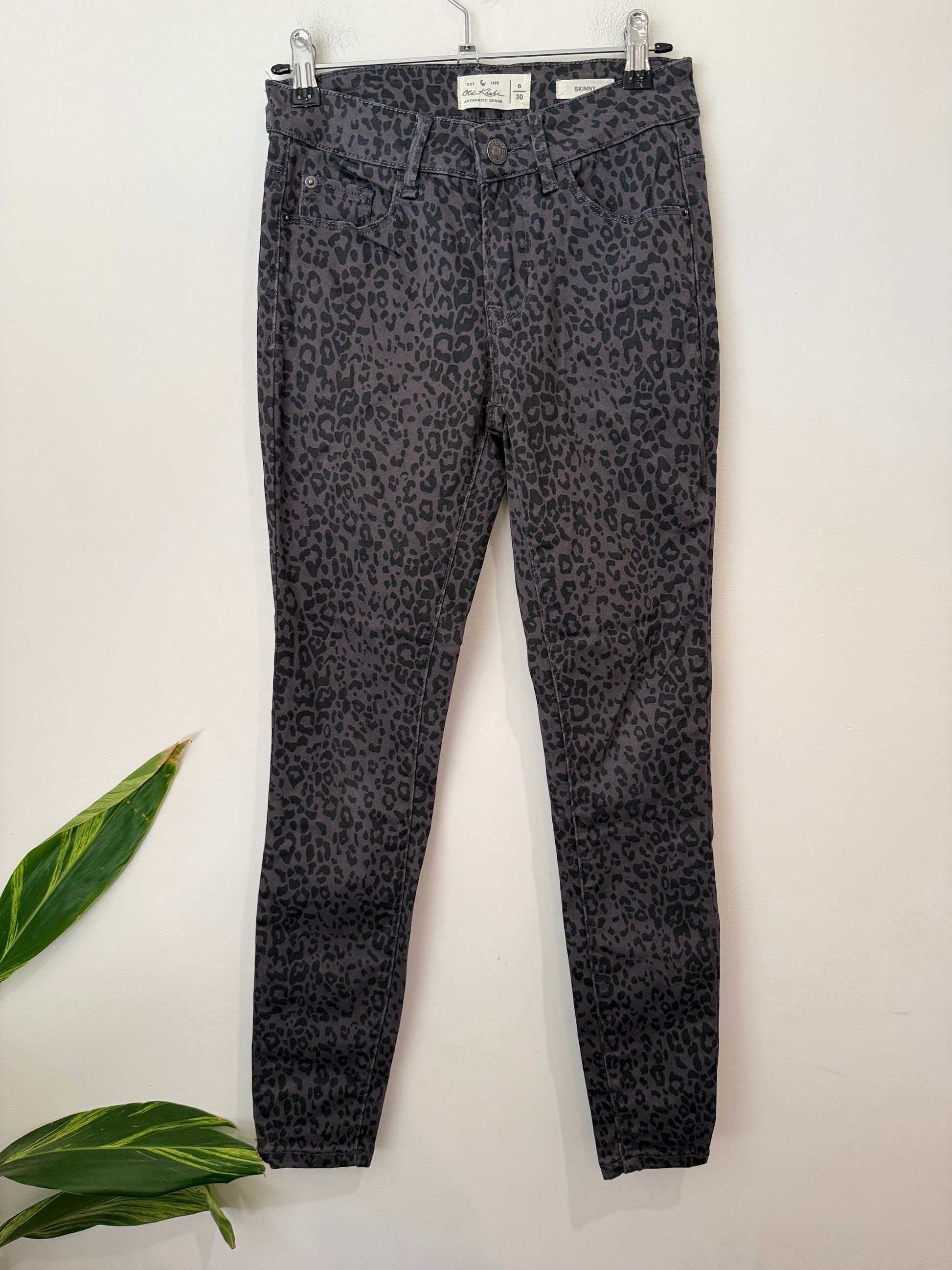 Old Khaki Leopard Print Skinny Jeans Size 6/30 | Waist 68cm