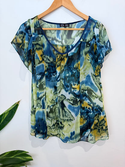 Spiral Short-sleeve Chiffon Top Size U/Arm to U/Arm 48cm