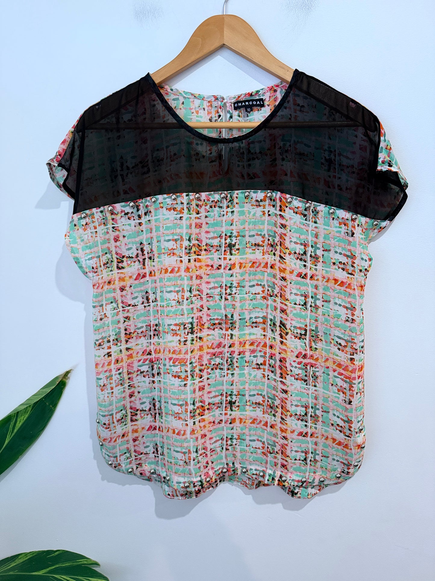 Charcoal Multi-color Plaid Top Size 10