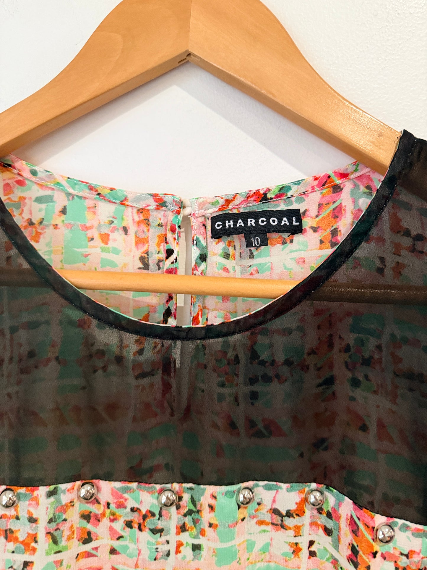 Charcoal Multi-color Plaid Top Size 10