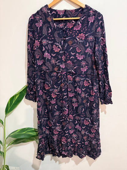 Anko Long Sleeve Tie-waist Dress Floral Print Size U/arm to U/arm 48cm