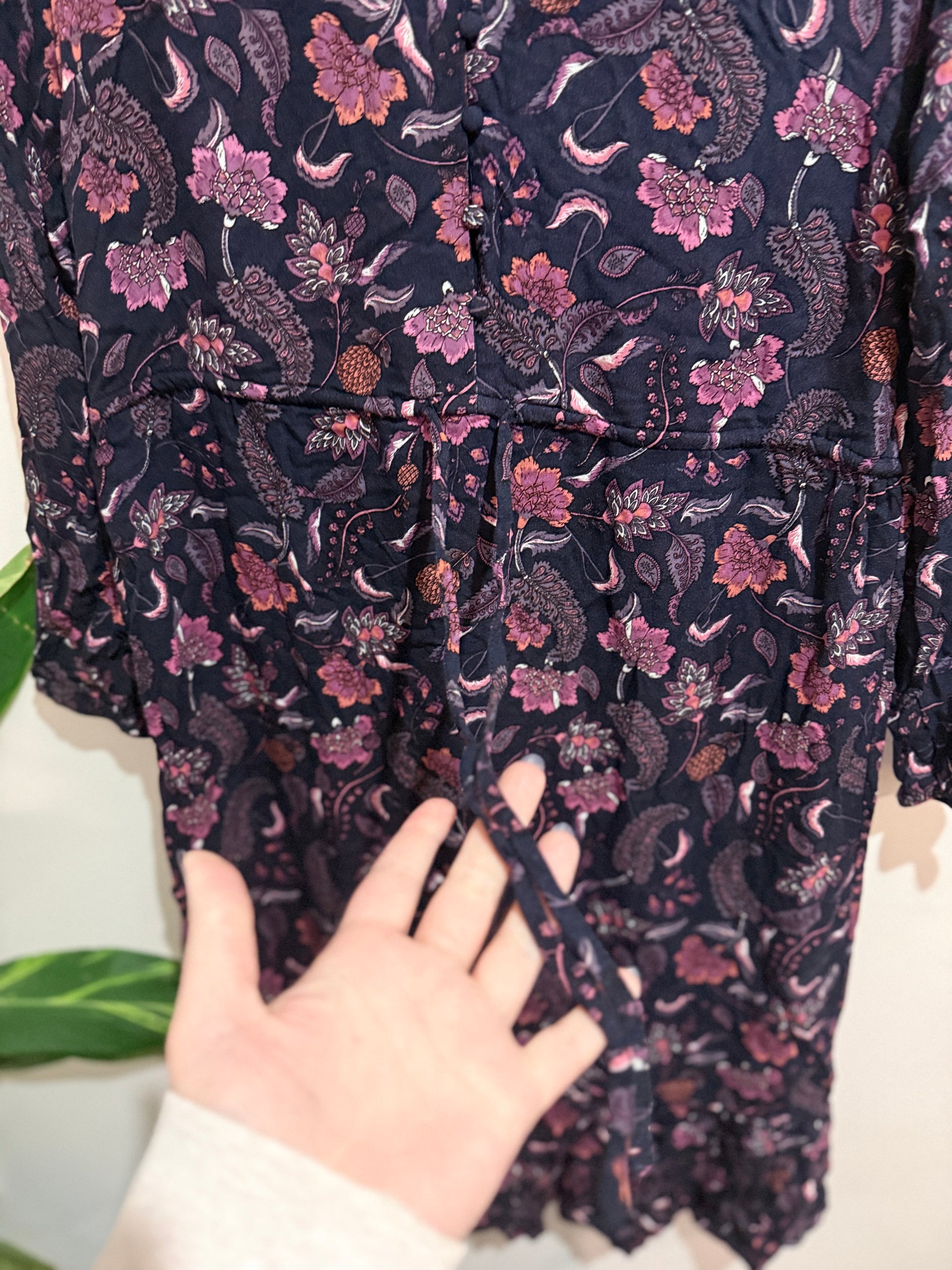 Anko Long Sleeve Tie-waist Dress Floral Print Size U/arm to U/arm 48cm