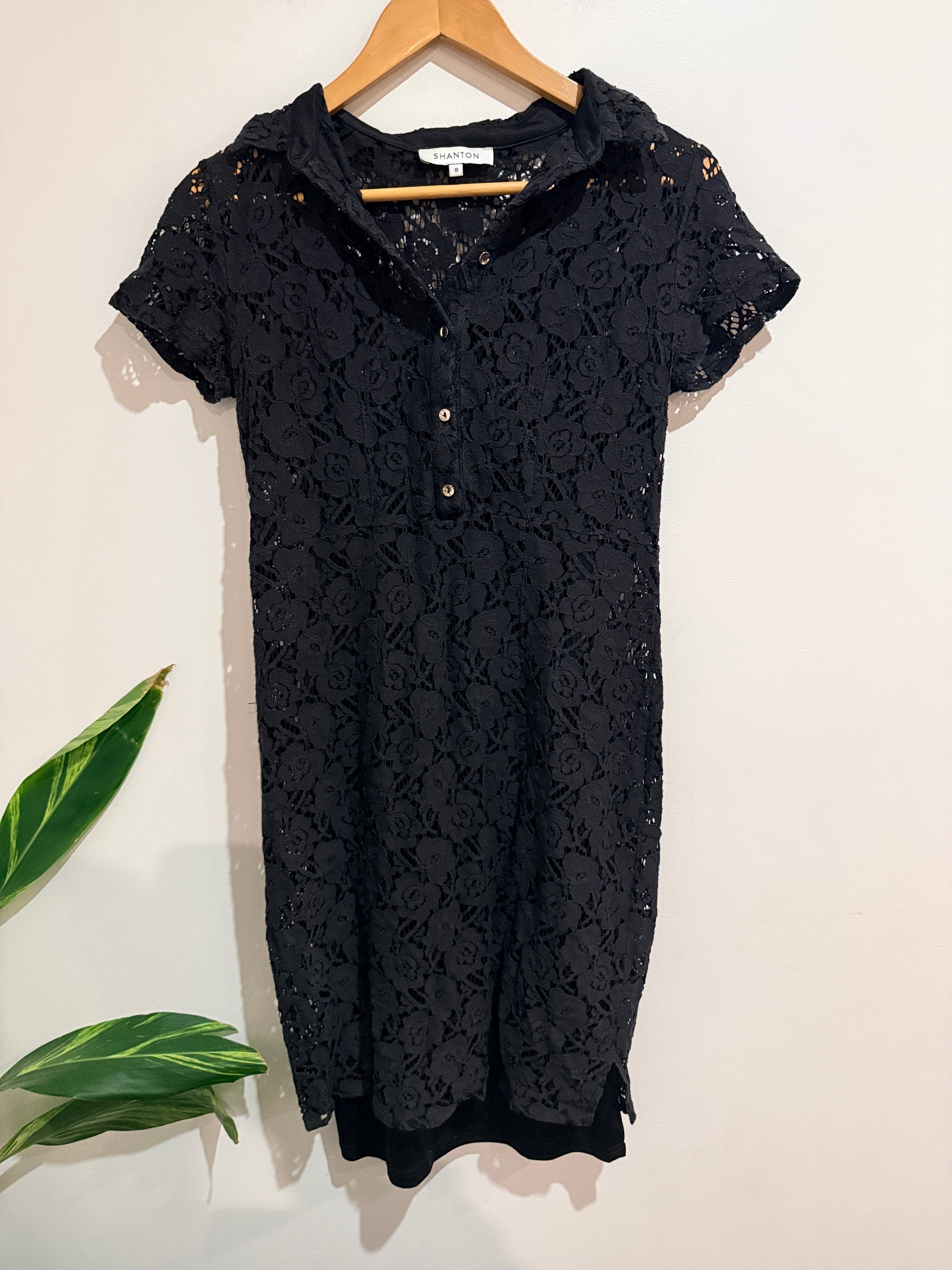 Shanton Collared Lace Shirt Dress Black Size 8