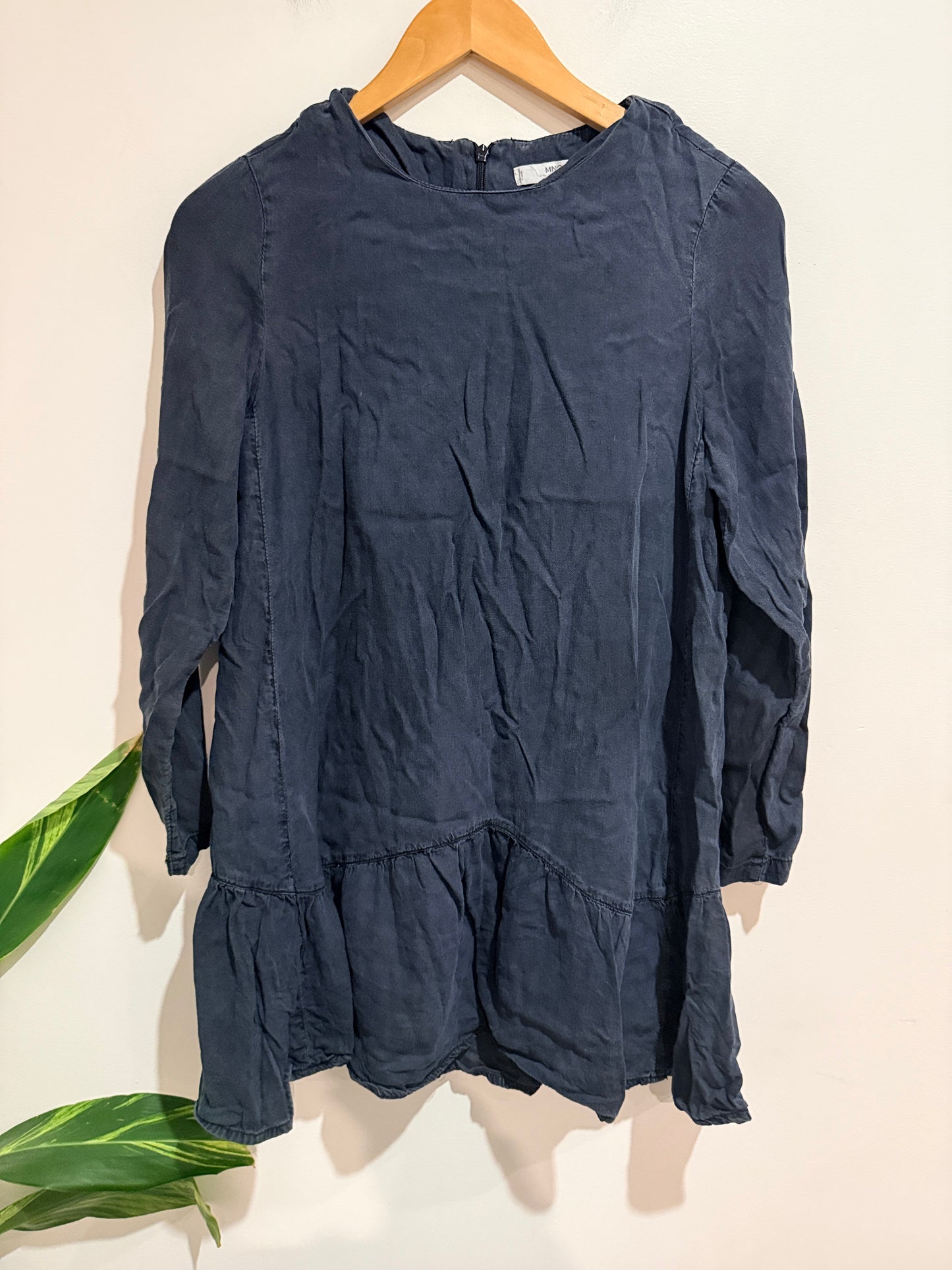 MNG (Mango) Denim Peplum Hem Long Sleeve Top Size S