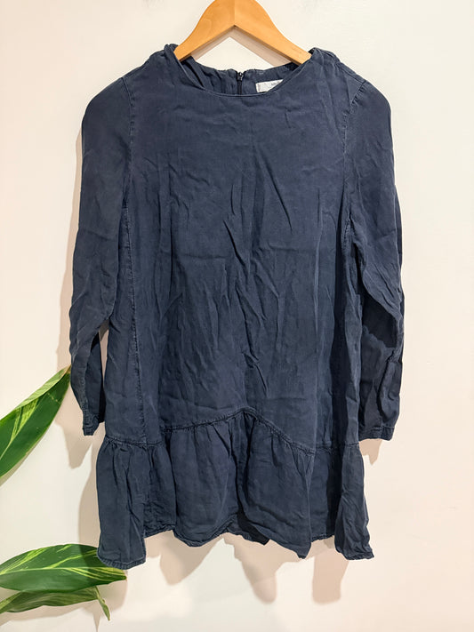 MNG (Mango) Denim Peplum Hem Long Sleeve Top Size S