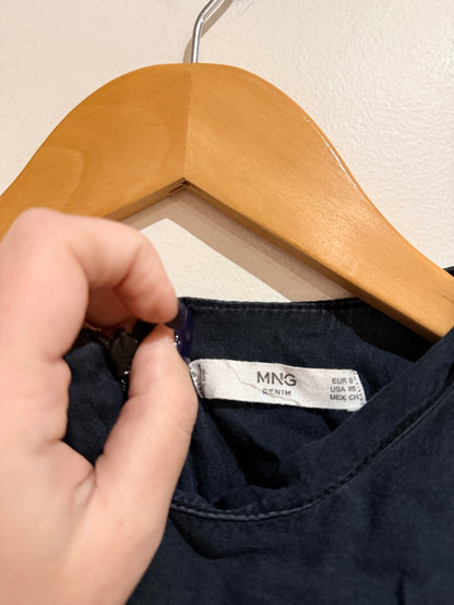 MNG (Mango) Denim Peplum Hem Long Sleeve Top Size S