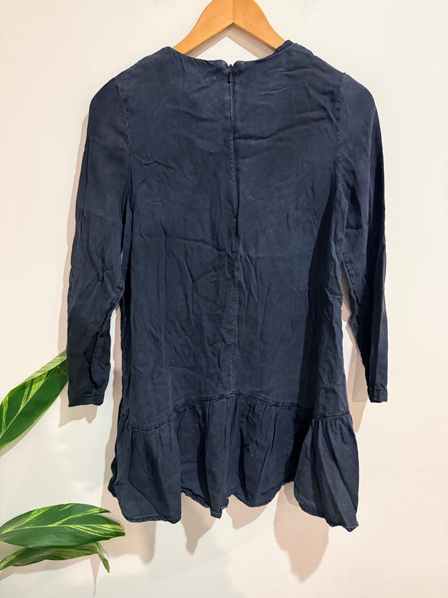 MNG (Mango) Denim Peplum Hem Long Sleeve Top Size S