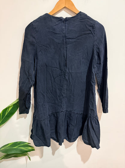 MNG (Mango) Denim Peplum Hem Long Sleeve Top Size S