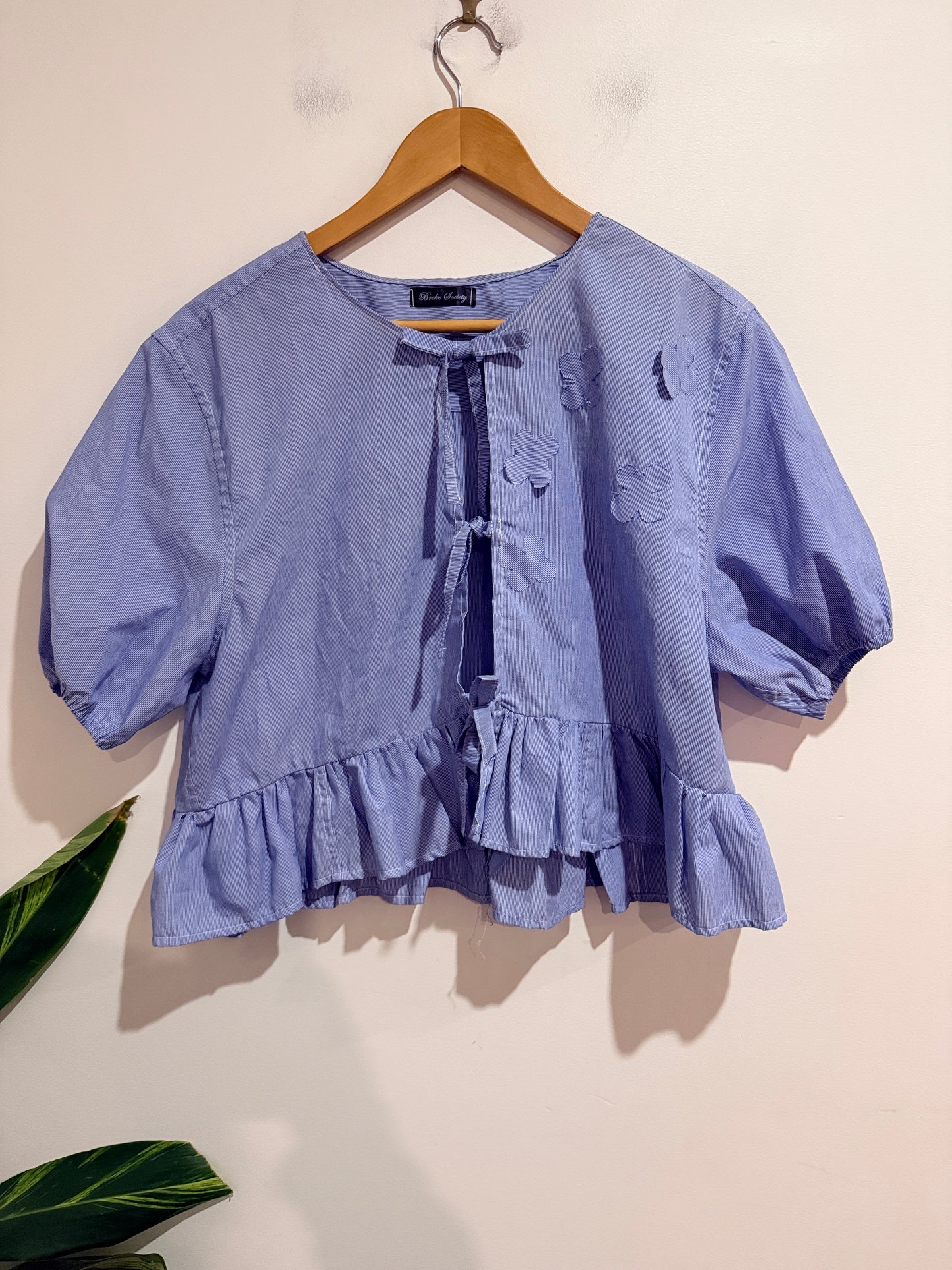 Broke Society Pinstripe Puff-sleeve Peplum Top Size U/arm to U/arm 56cm