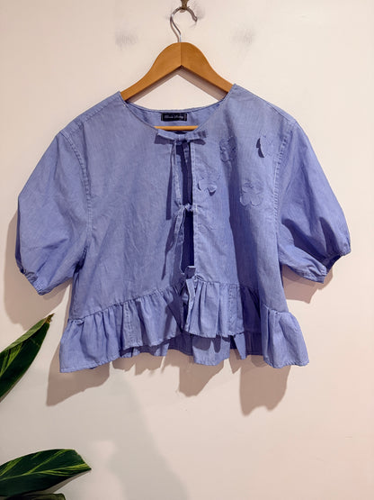 Broke Society Pinstripe Puff-sleeve Peplum Top Size U/arm to U/arm 56cm