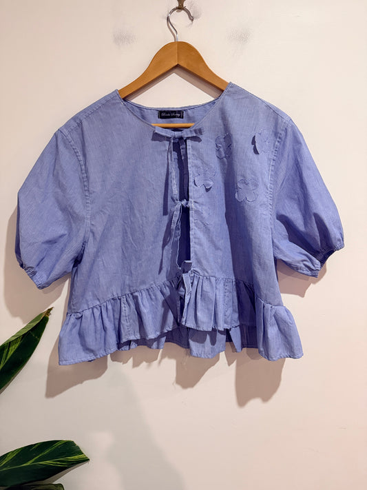 Broke Society Pinstripe Puff-sleeve Peplum Top Size U/arm to U/arm 56cm