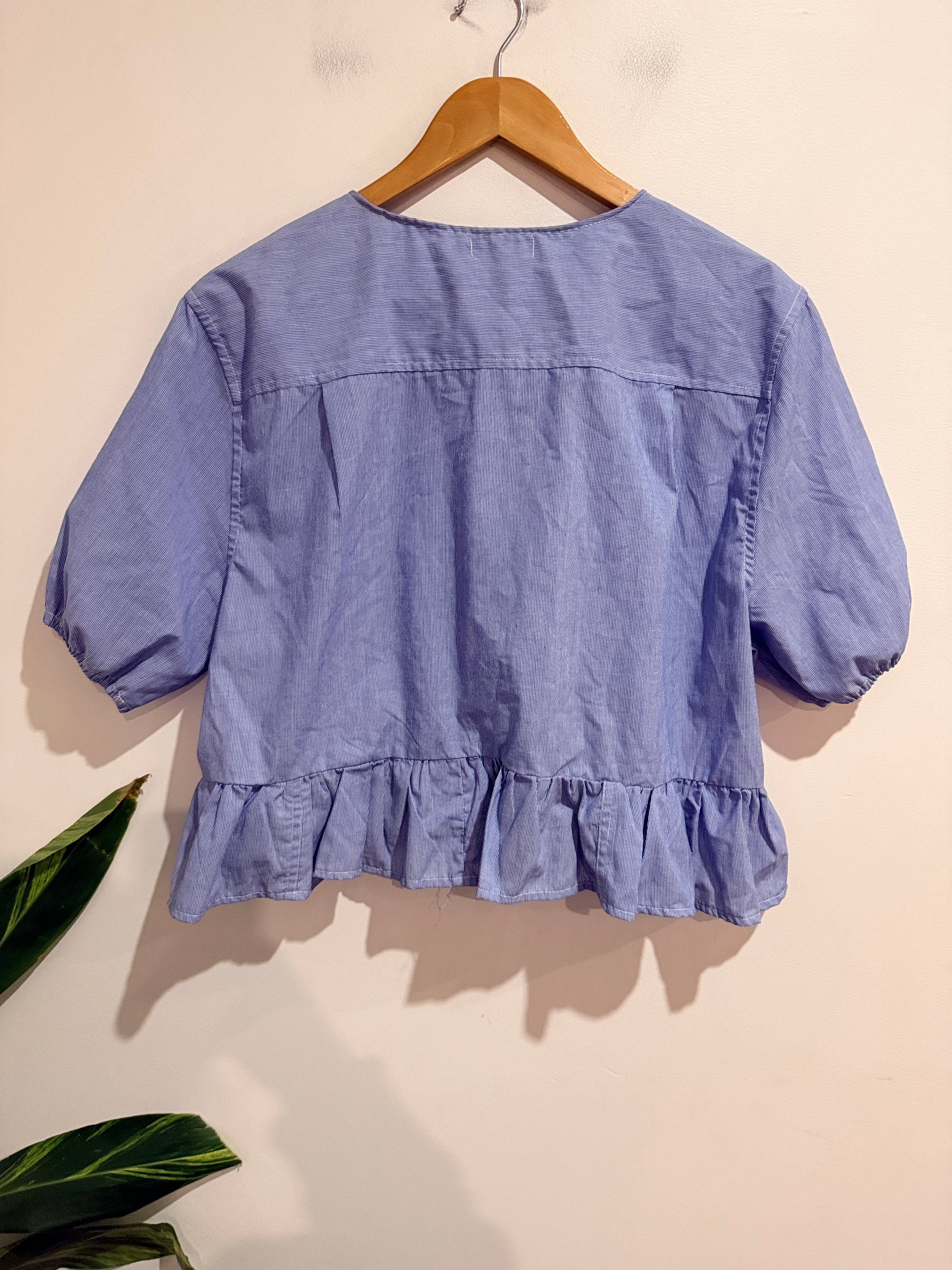 Broke Society Pinstripe Puff-sleeve Peplum Top Size U/arm to U/arm 56cm