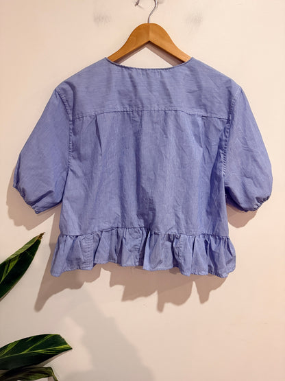 Broke Society Pinstripe Puff-sleeve Peplum Top Size U/arm to U/arm 56cm