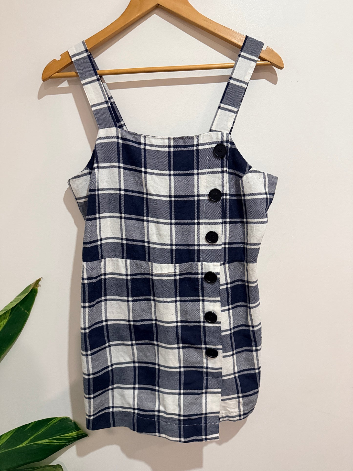 Mirrou Check Button-front Pinafore Dress Size 14