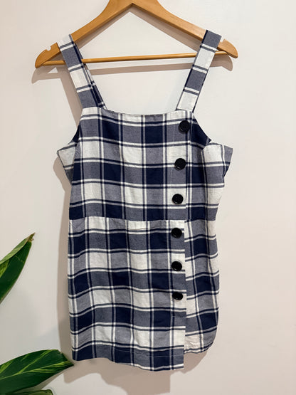 Mirrou Check Button-front Pinafore Dress Size 14