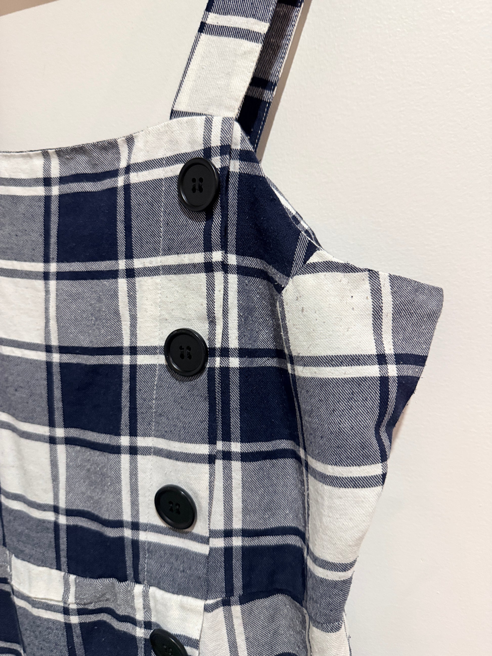 Mirrou Check Button-front Pinafore Dress Size 14
