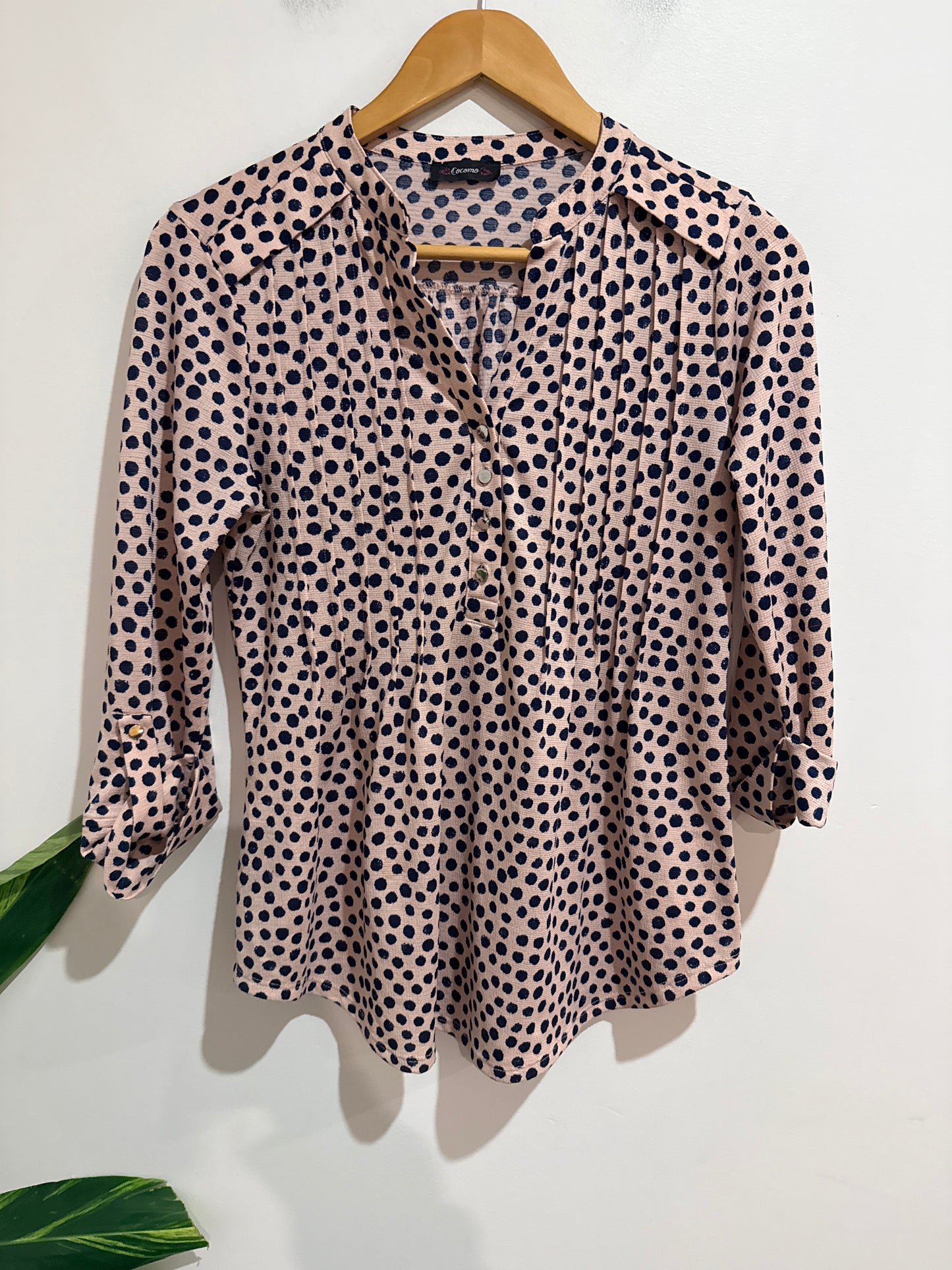 Cocomo Polka Dot Collared Blouse Size U/arm to U/arm 48cm